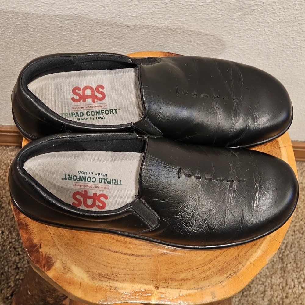 SAS ViVa Comfort Shoes Loafers Slip On Walking Flats Black Leather Womens Sz 8 N - Picture 2 of 12